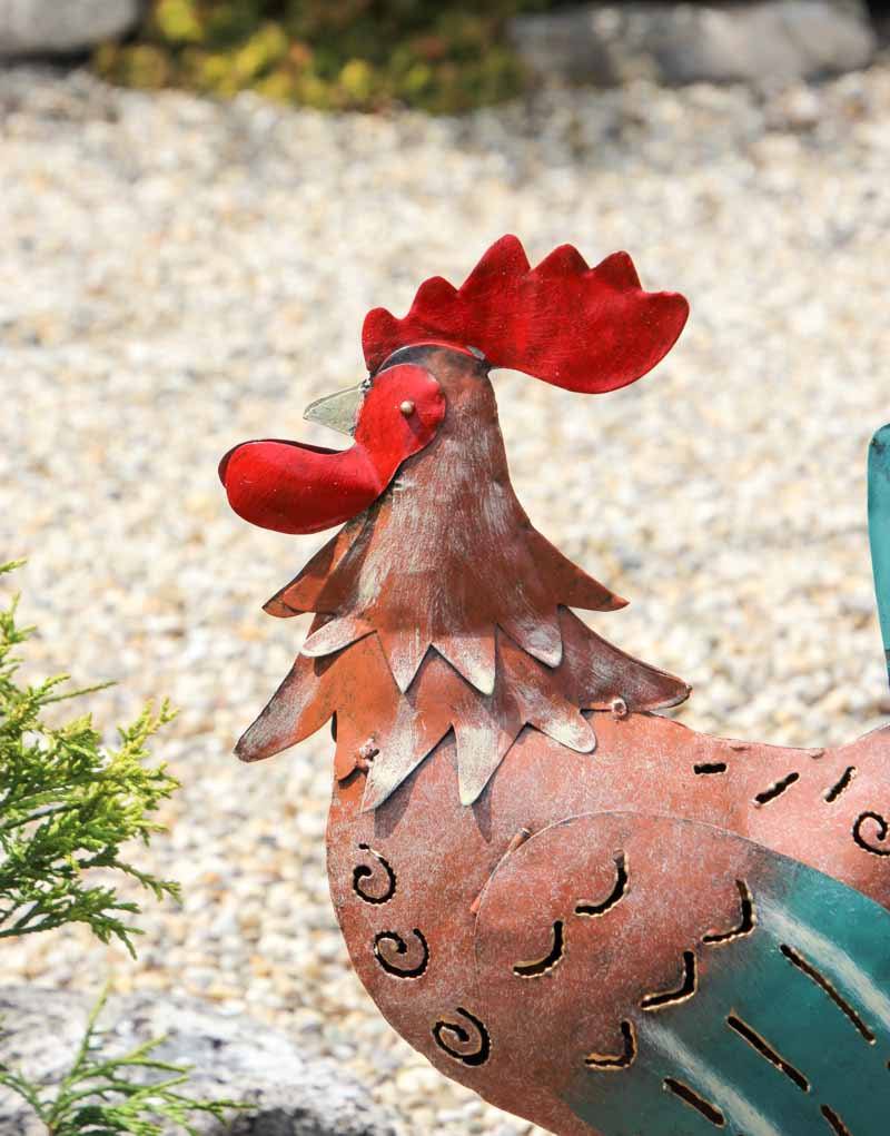 Gartenfigur Gockel Hahn Figur aus Metall. Tier Skulptur Haus und